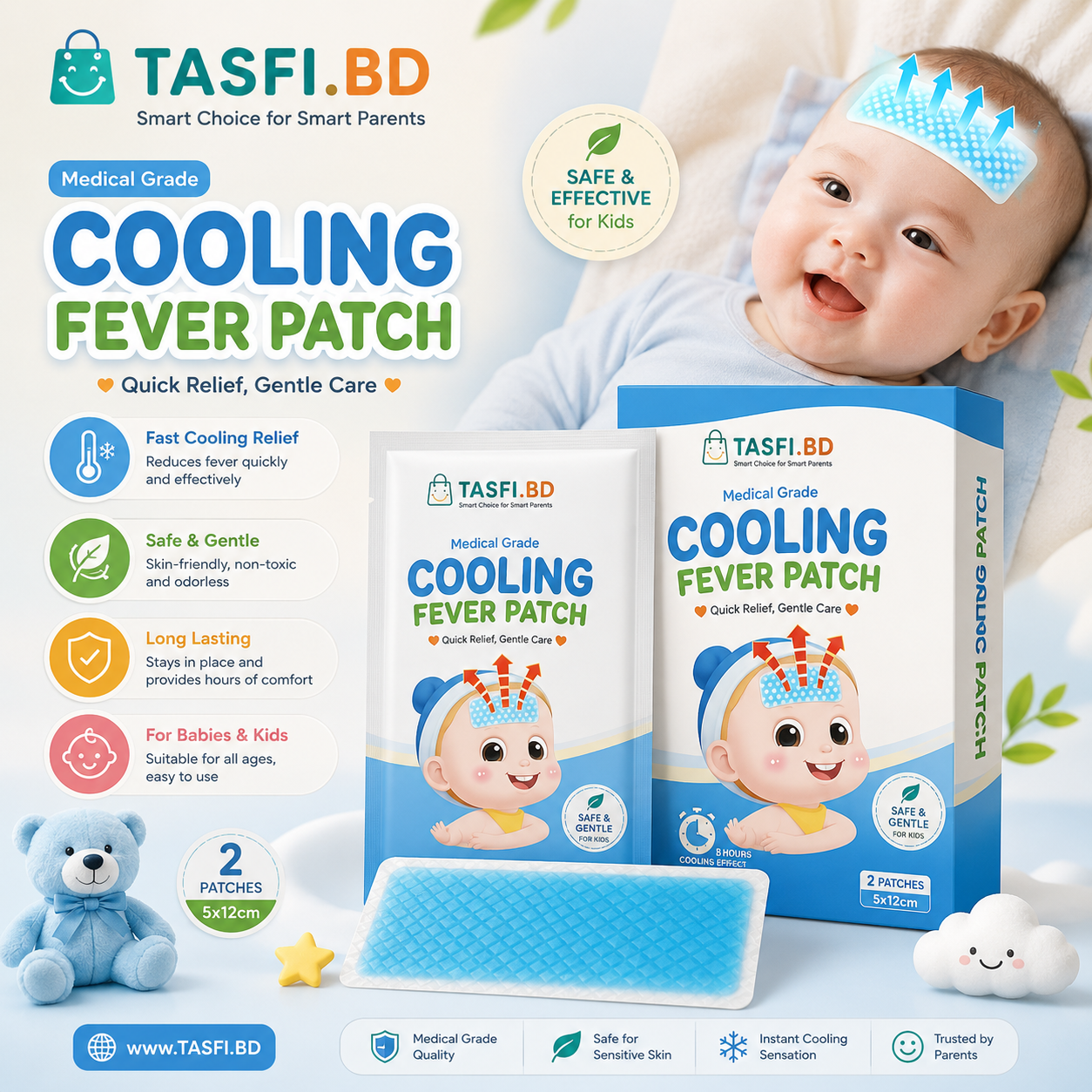 Tasfi Medical Grade Cooling Fever Patch for Instant Relief