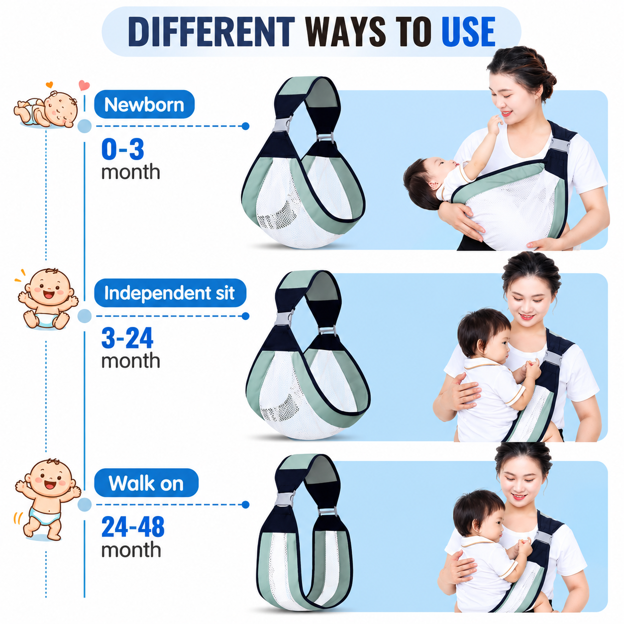 Adjustable Baby Carrier Support Belt – Pink & Blue